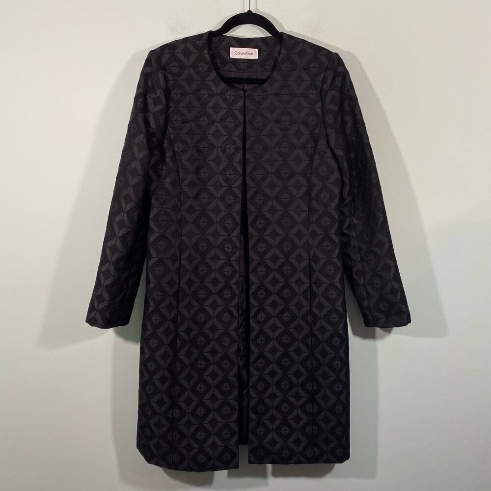 Calvin Klein Women's Black Textured Structured Top Hook Long Coat